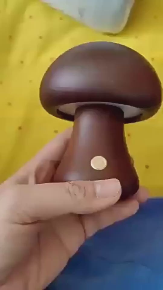 Demonstration of one small dark mushroom-shaped night light.